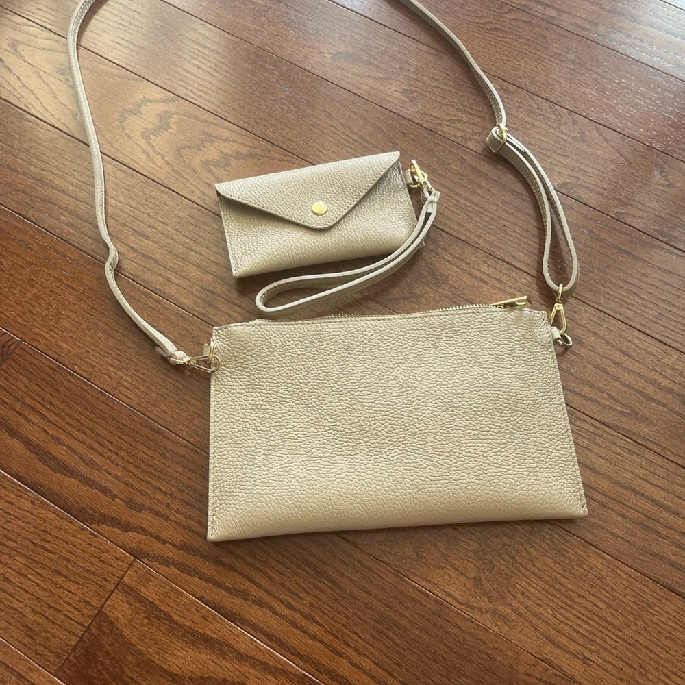Beige Crossbody Bag and Wallet Set